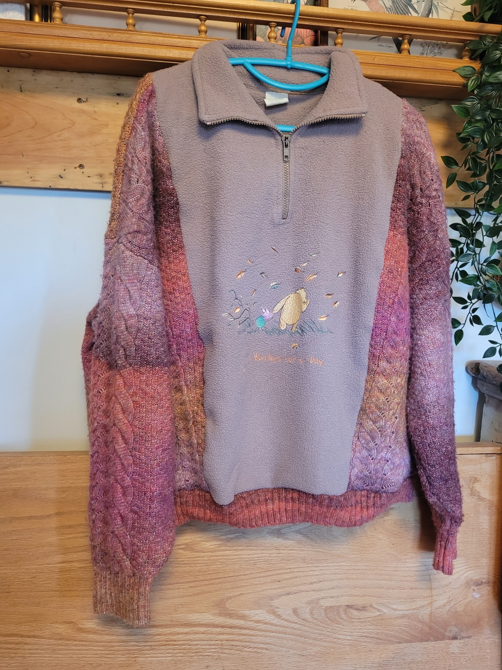 One Of A Kind Upcycled Women’s Winnie The Pooh Cozy Half-Zip Sweater Made By Kat